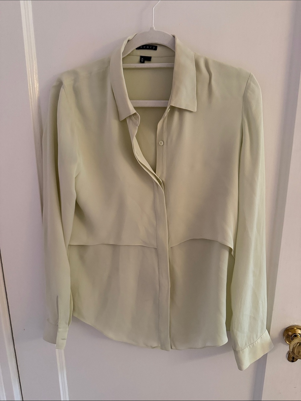 Theory Pale Green Button-Down Silk Blouse